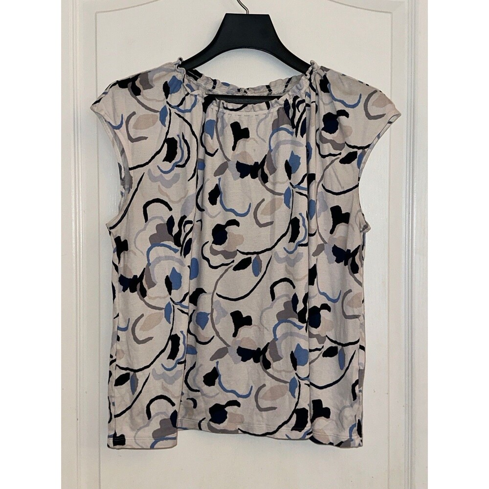 Chase Bank Lands End Blue White Modal Custom Floral Womens 10-12 Medium Cap